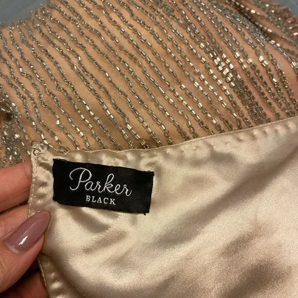 Parker ( black label) all beaded 100% silk dress, size 4